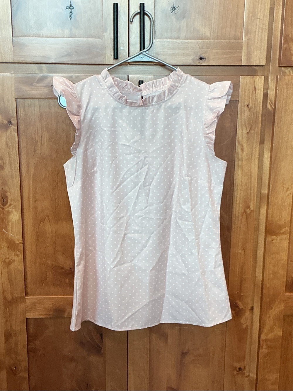 Sleeveless Ruffle Neck Polka Dot Top - Pink